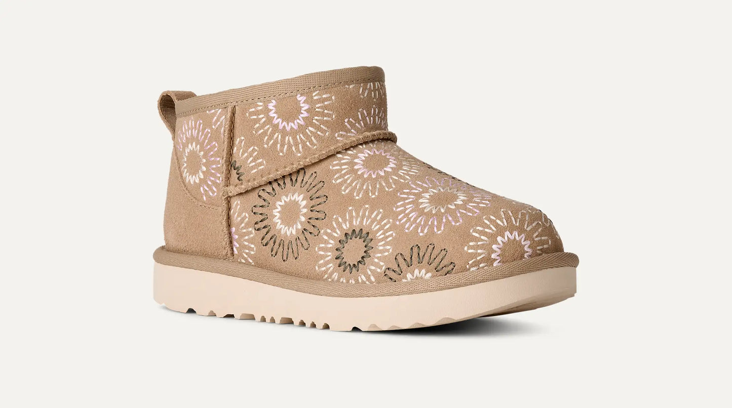 UGG Classic Ultra Mini Sun Stitch Boot for Kids Mustard Seed