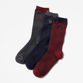 Three Pair Pique Crew Socks for Men in Blue Timberland For Sale