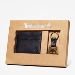 Leather Card Holder & Keyring Gift Set in Black Timberland For Sale