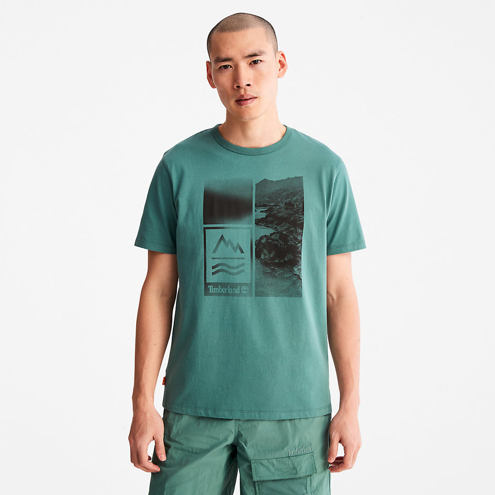 Mountains-to-Rivers Print T-Shirt for Men in Green Timberland US