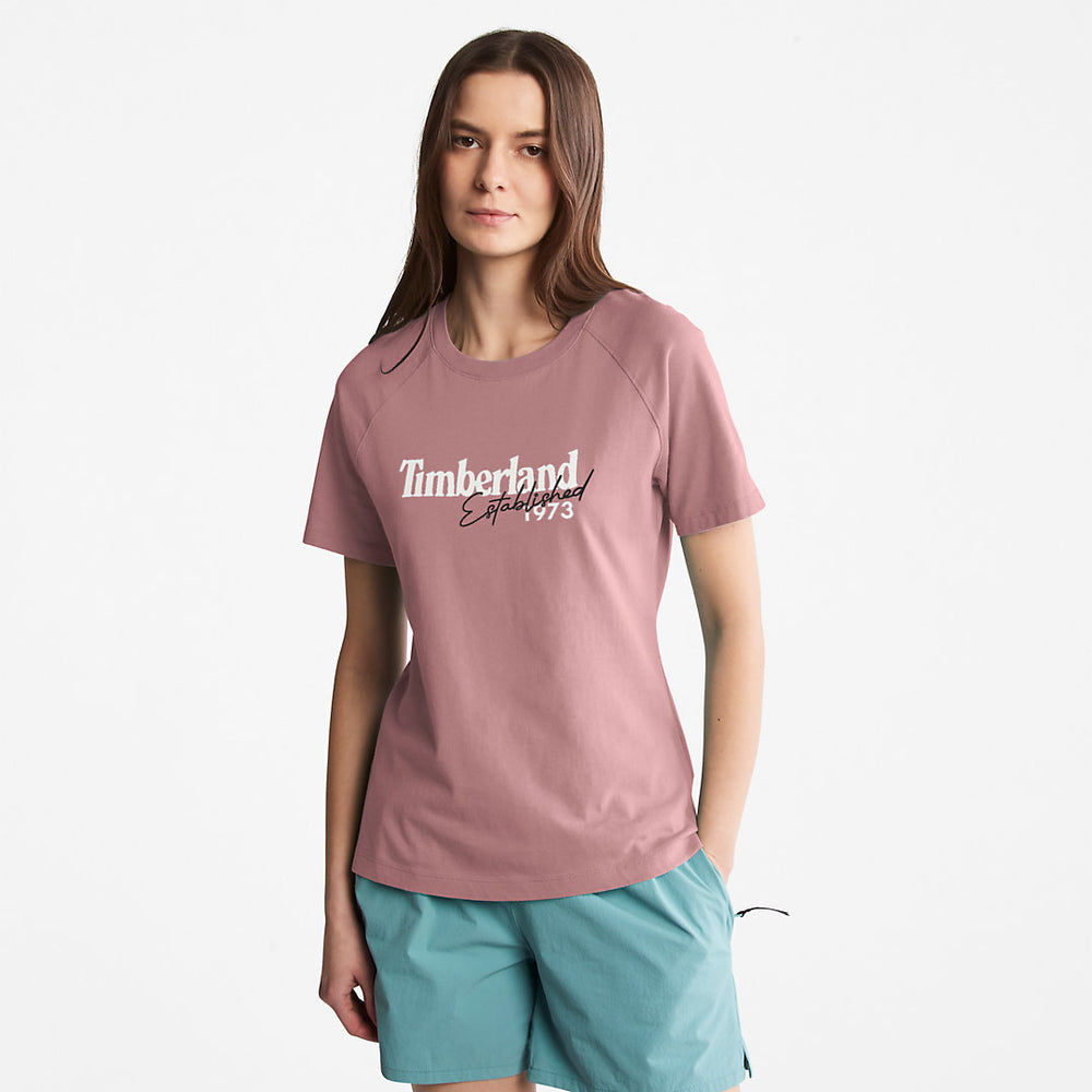 Raglan-sleeve Logo T-Shirt for Women in Pink Timberland Discount