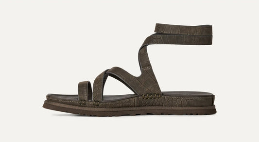 UGG GoldenGaze Embossed Ankle Wrap Sandal for Women Dense Smoke