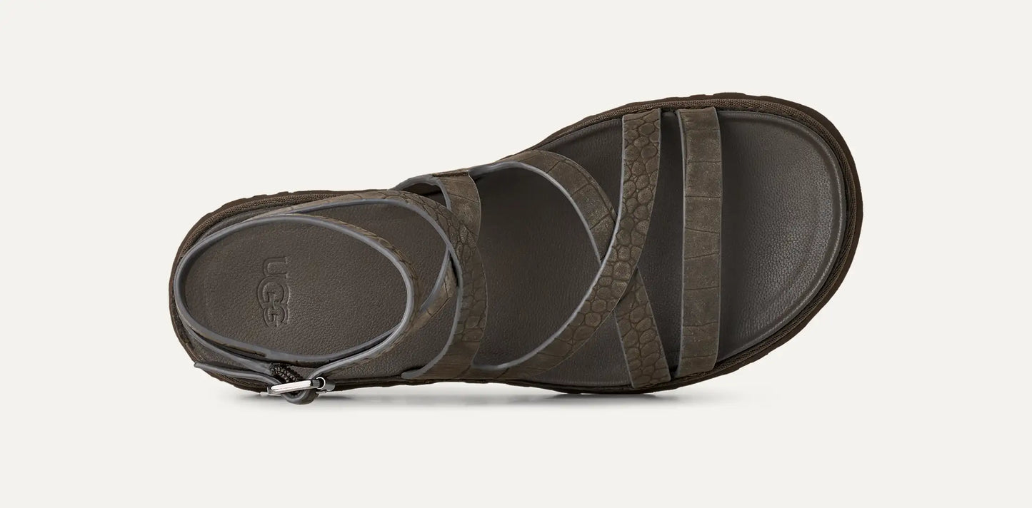 UGG GoldenGaze Embossed Ankle Wrap Sandal for Women Dense Smoke