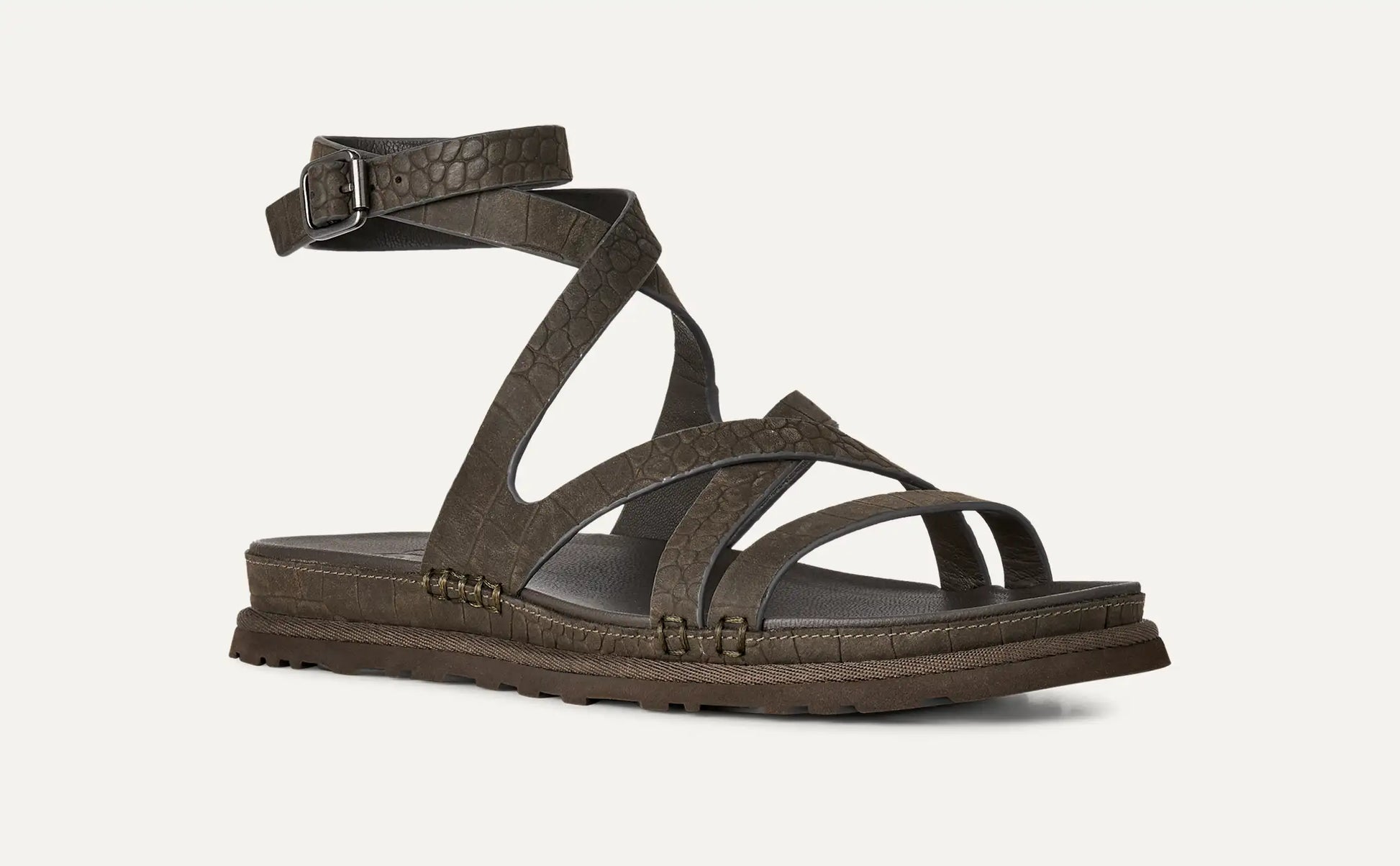 UGG GoldenGaze Embossed Ankle Wrap Sandal for Women Dense Smoke