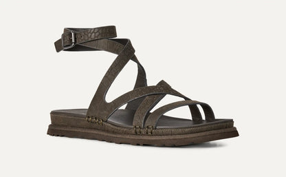 UGG GoldenGaze Embossed Ankle Wrap Sandal for Women Dense Smoke