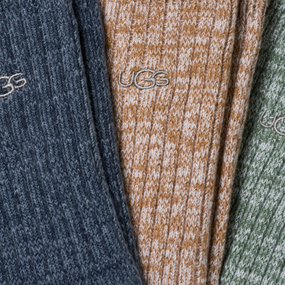 UGG Trey Rib Knit Cozy Sock 3 Pack for Men Tahoe Blue / Chestnut / Green Stone