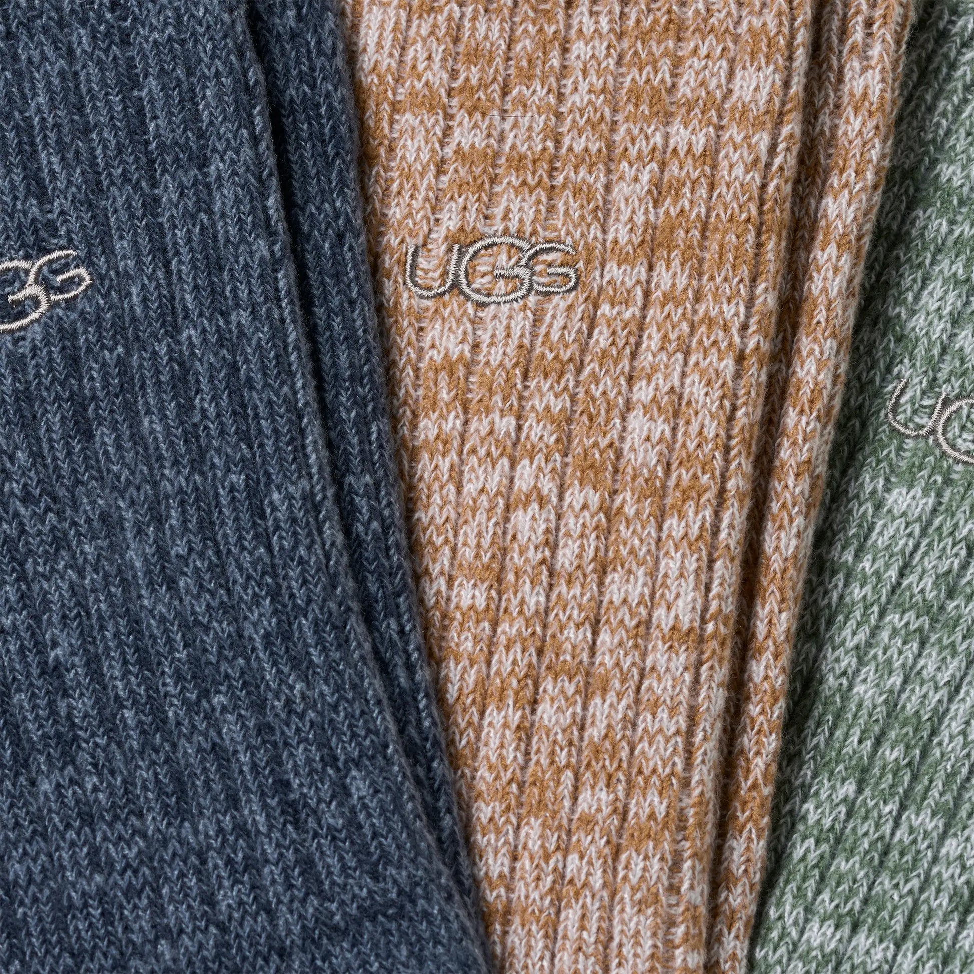 UGG Trey Rib Knit Cozy Sock 3 Pack for Men Tahoe Blue / Chestnut / Green Stone