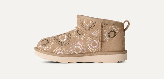 UGG Classic Ultra Mini Sun Stitch Boot for Kids Mustard Seed