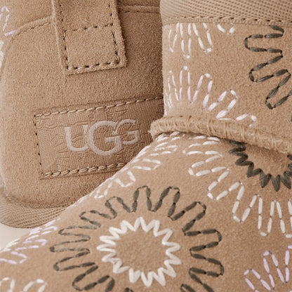 UGG Classic Ultra Mini Sun Stitch Boot for Kids Mustard Seed