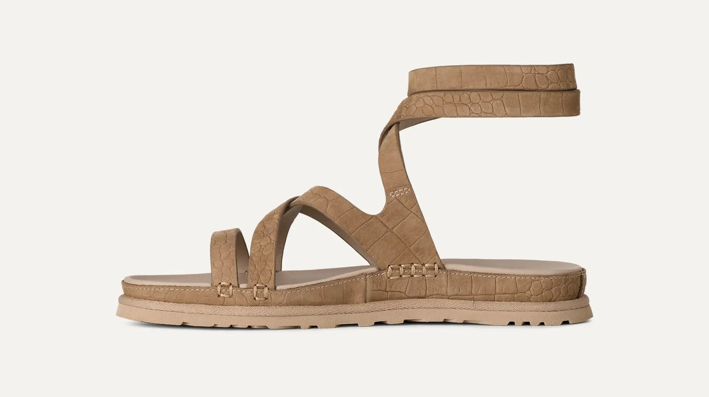 UGG GoldenGaze Embossed Ankle Wrap Sandal for Women Mustard Seed