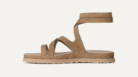UGG GoldenGaze Embossed Ankle Wrap Sandal for Women Mustard Seed