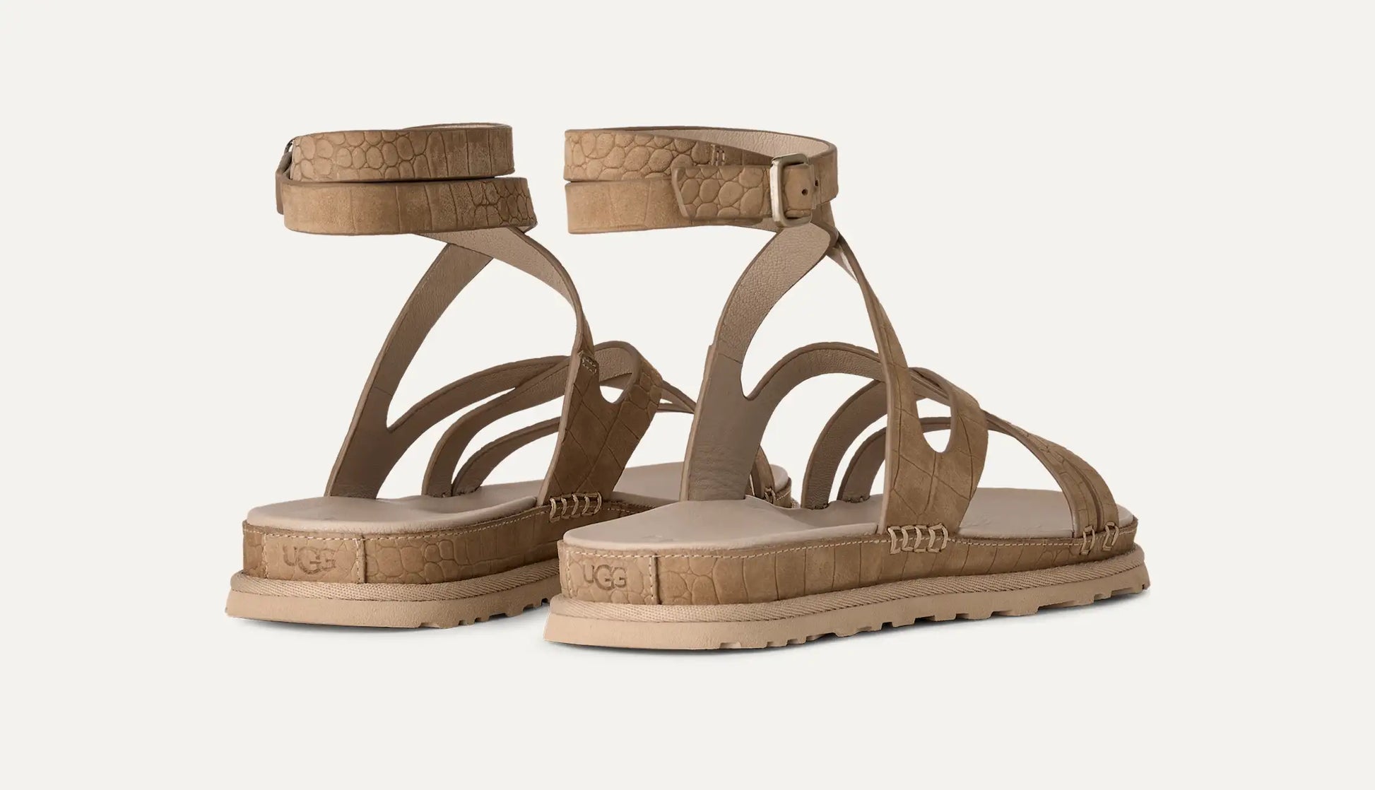 UGG GoldenGaze Embossed Ankle Wrap Sandal for Women Mustard Seed