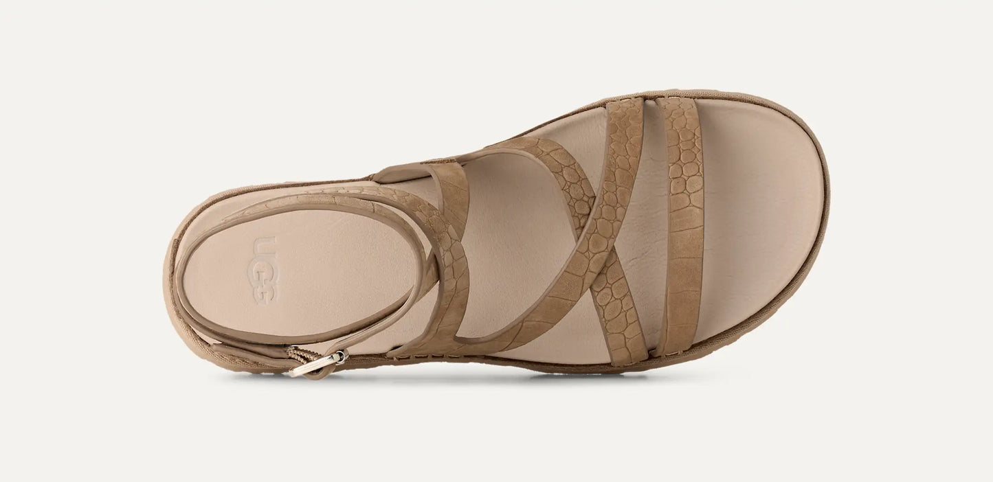 UGG GoldenGaze Embossed Ankle Wrap Sandal for Women Mustard Seed