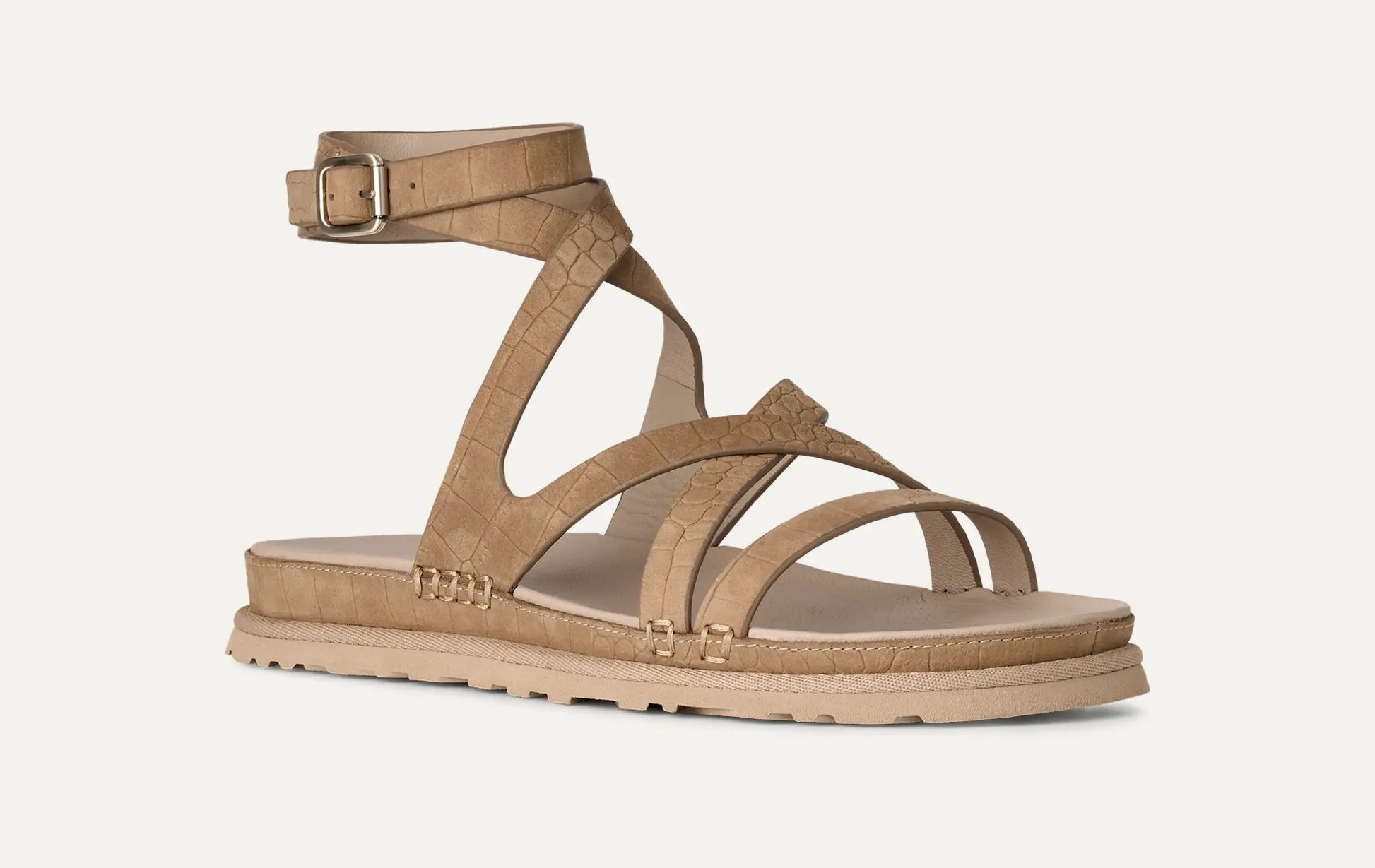 UGG GoldenGaze Embossed Ankle Wrap Sandal for Women Mustard Seed