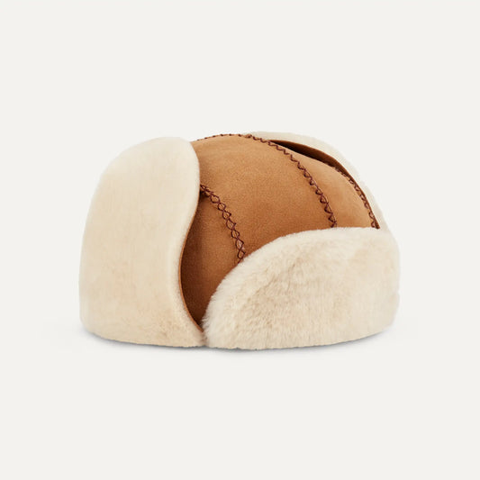 UGG Sheepskin Trapper with Stitch for Toddlers Chestnut