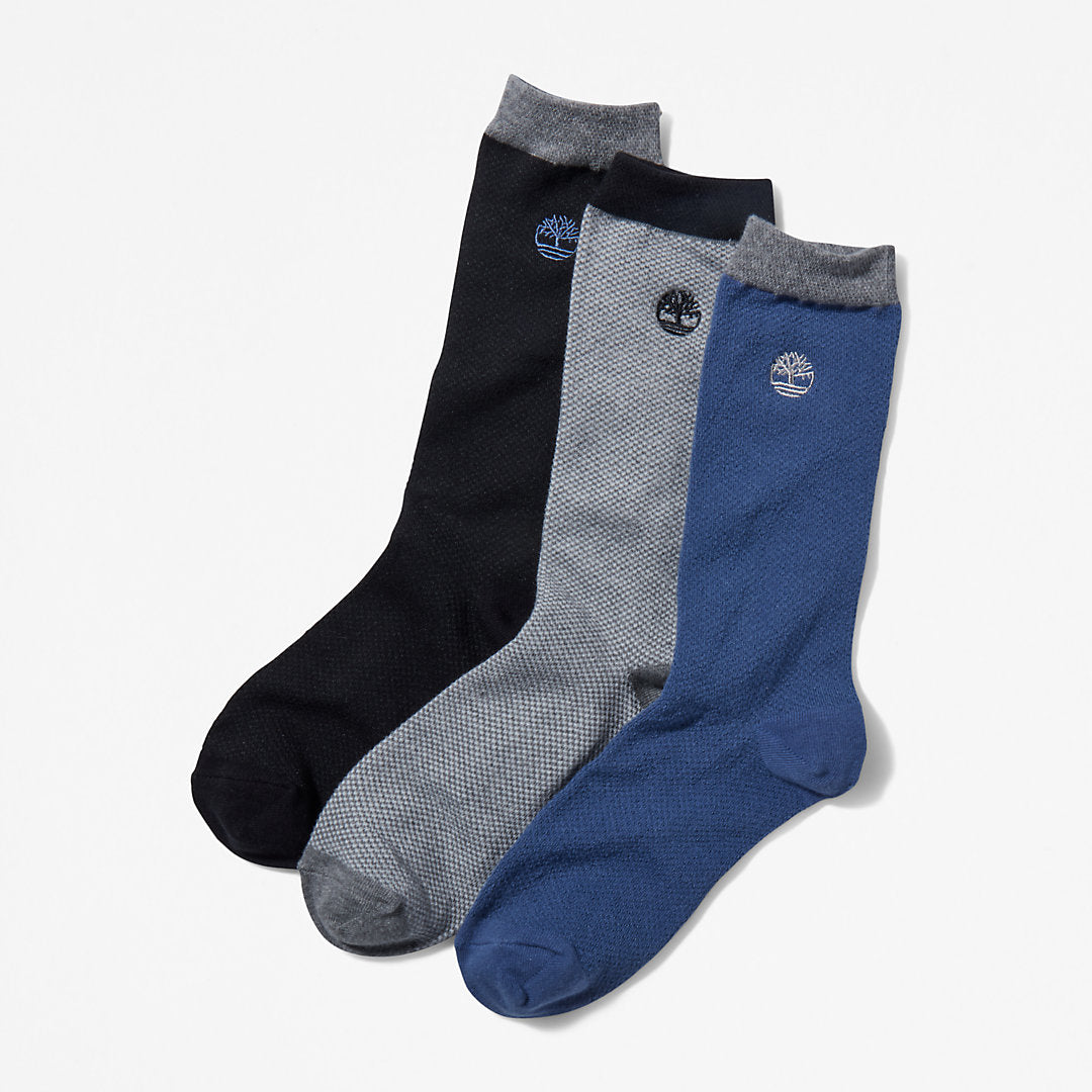 Three Pair Pique Crew Socks for Men in Black Timberland Outlet