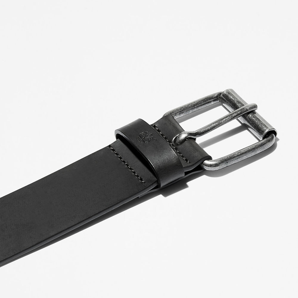 Leather Belt with Antique-Finish Buckle for Men in Black Timberland US