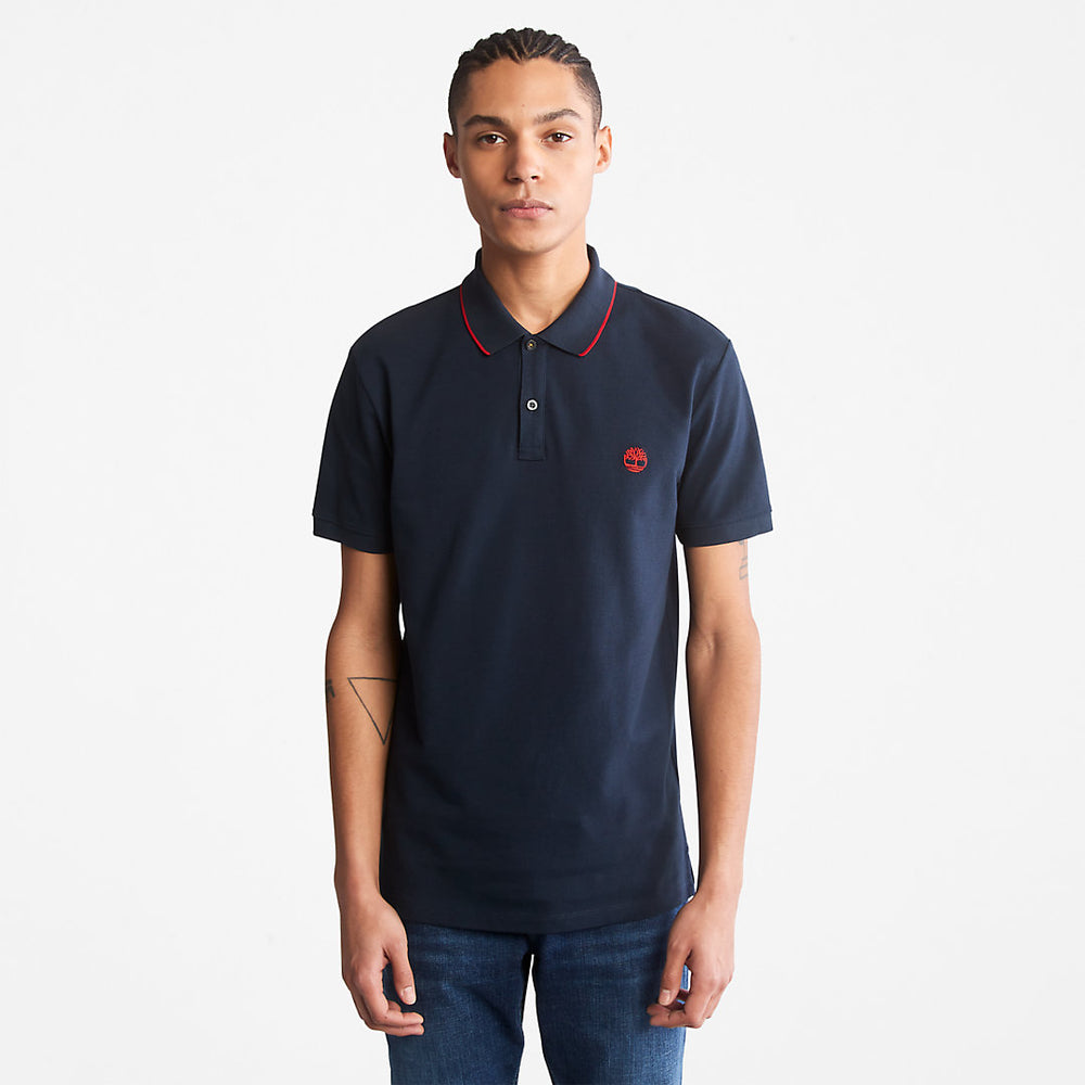 Millers River Print-Collar Polo Shirt for Men in Navy Timberland Outlet