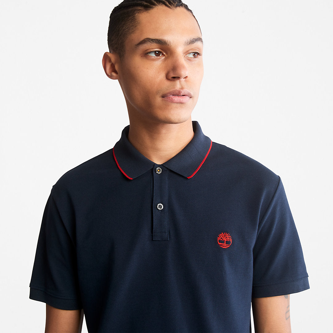 Millers River Print-Collar Polo Shirt for Men in Navy Timberland Outlet