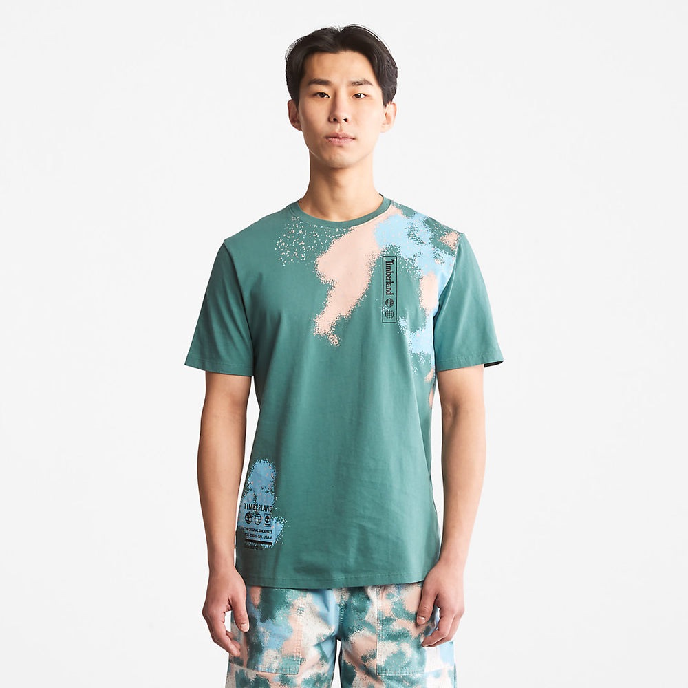 Paint Graphic T-Shirt for Men in Teal Timberland Discount
