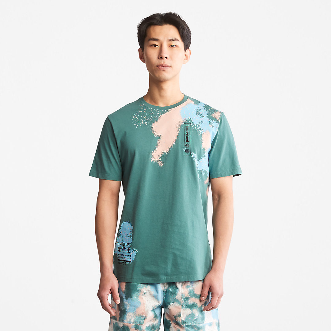 Paint Graphic T-Shirt for Men in Teal Timberland Discount