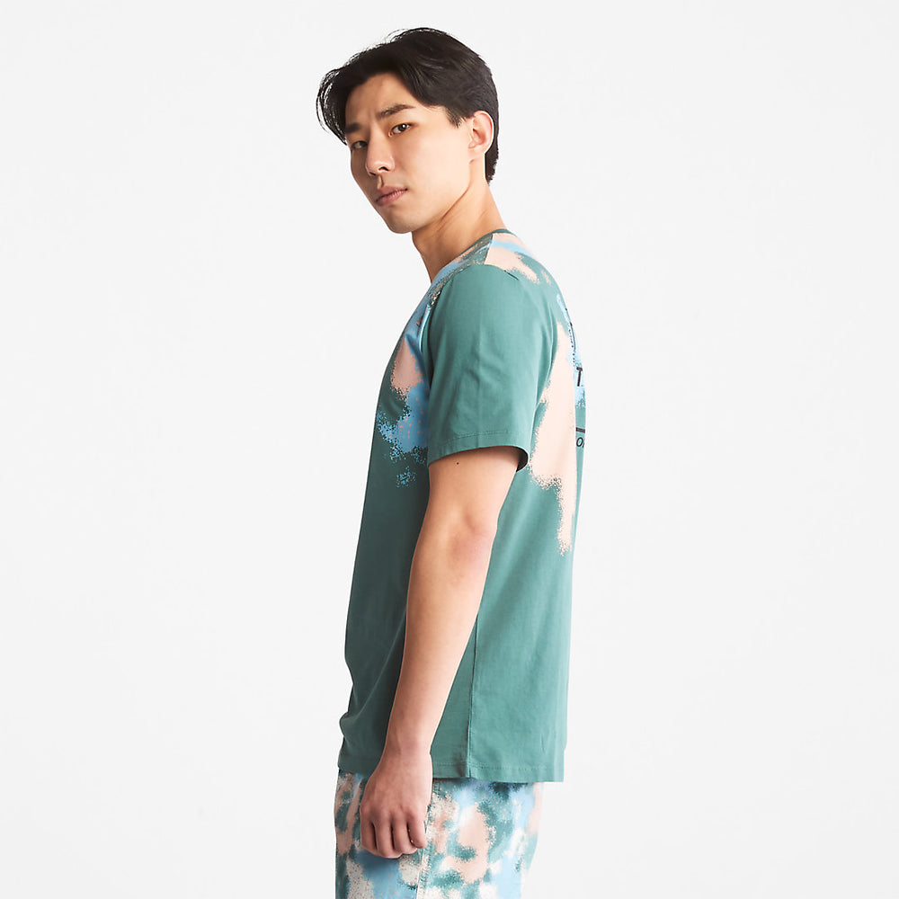 Paint Graphic T-Shirt for Men in Teal Timberland Discount