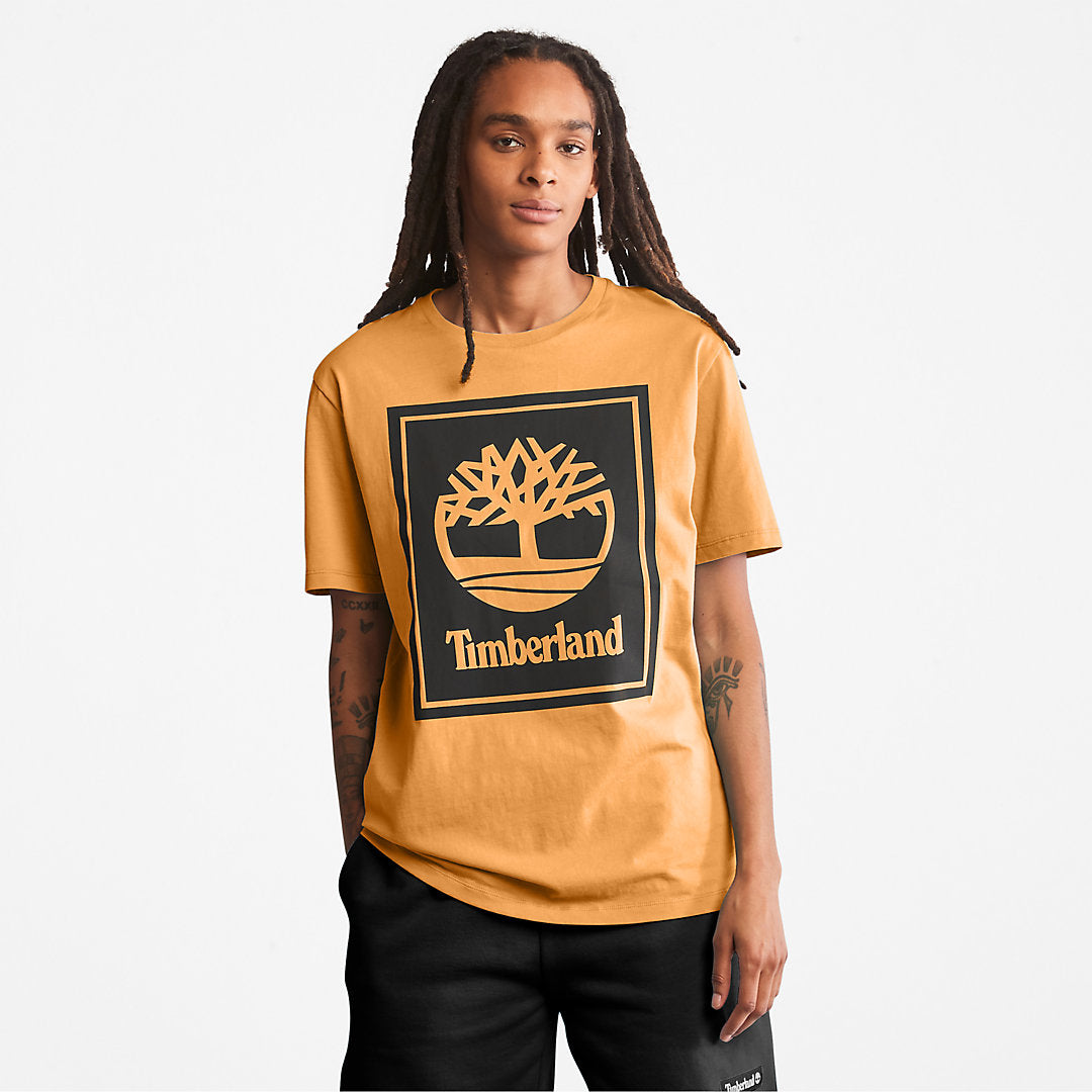 Stack Logo T-Shirt for Men in Orange/Black Timberland On Sale