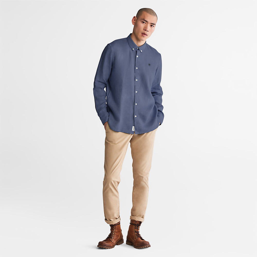Mill River Slim-Fit Linen Shirt for Men in Blue or Navy Timberland Online