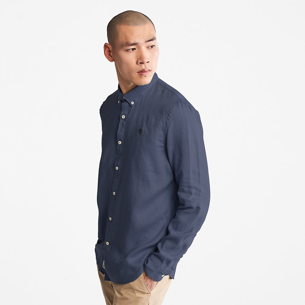 Mill River LS Linen Shirt for Men in Navy Timberland Discount