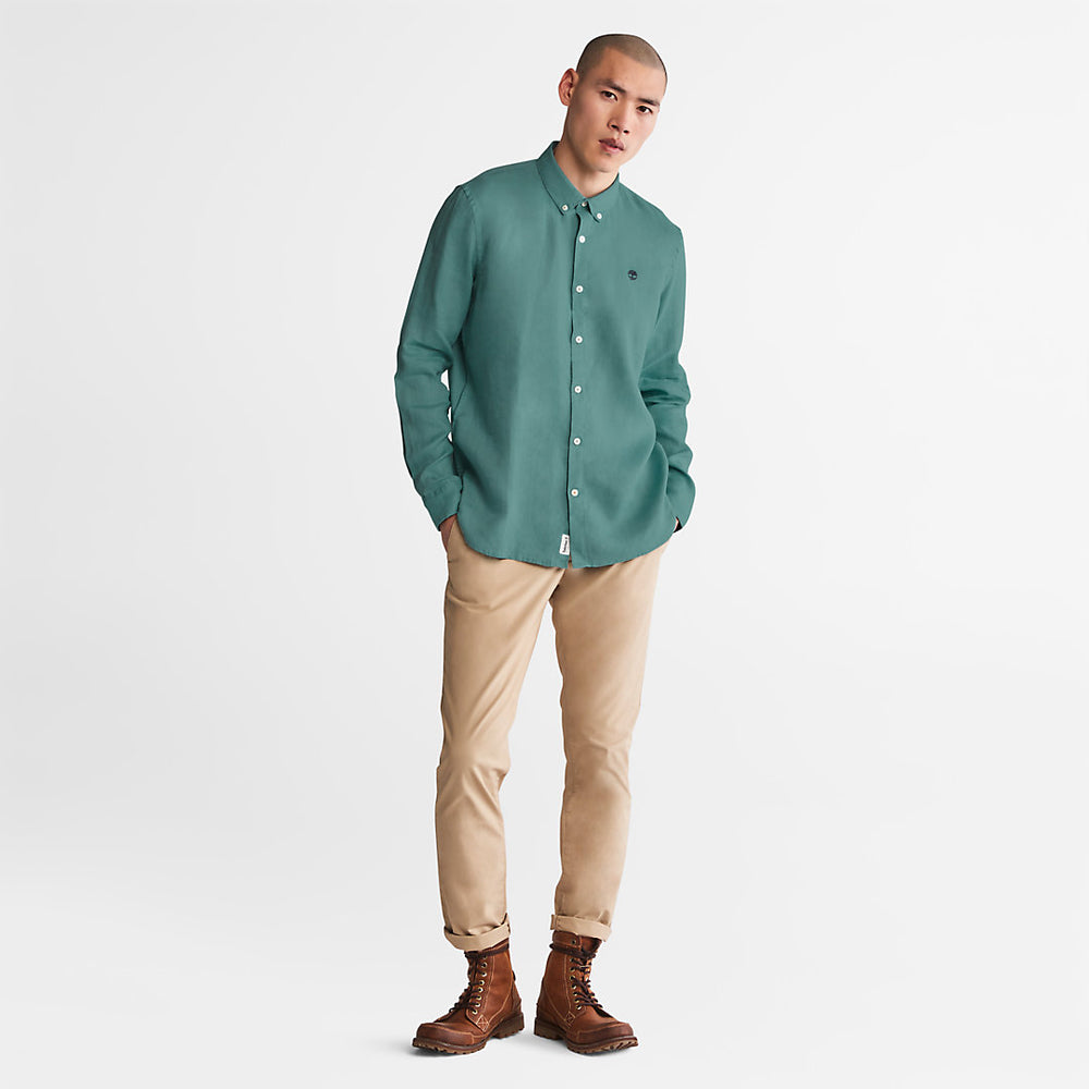 Mill River Slim-Fit Linen Shirt for Men in Teal Timberland Discount