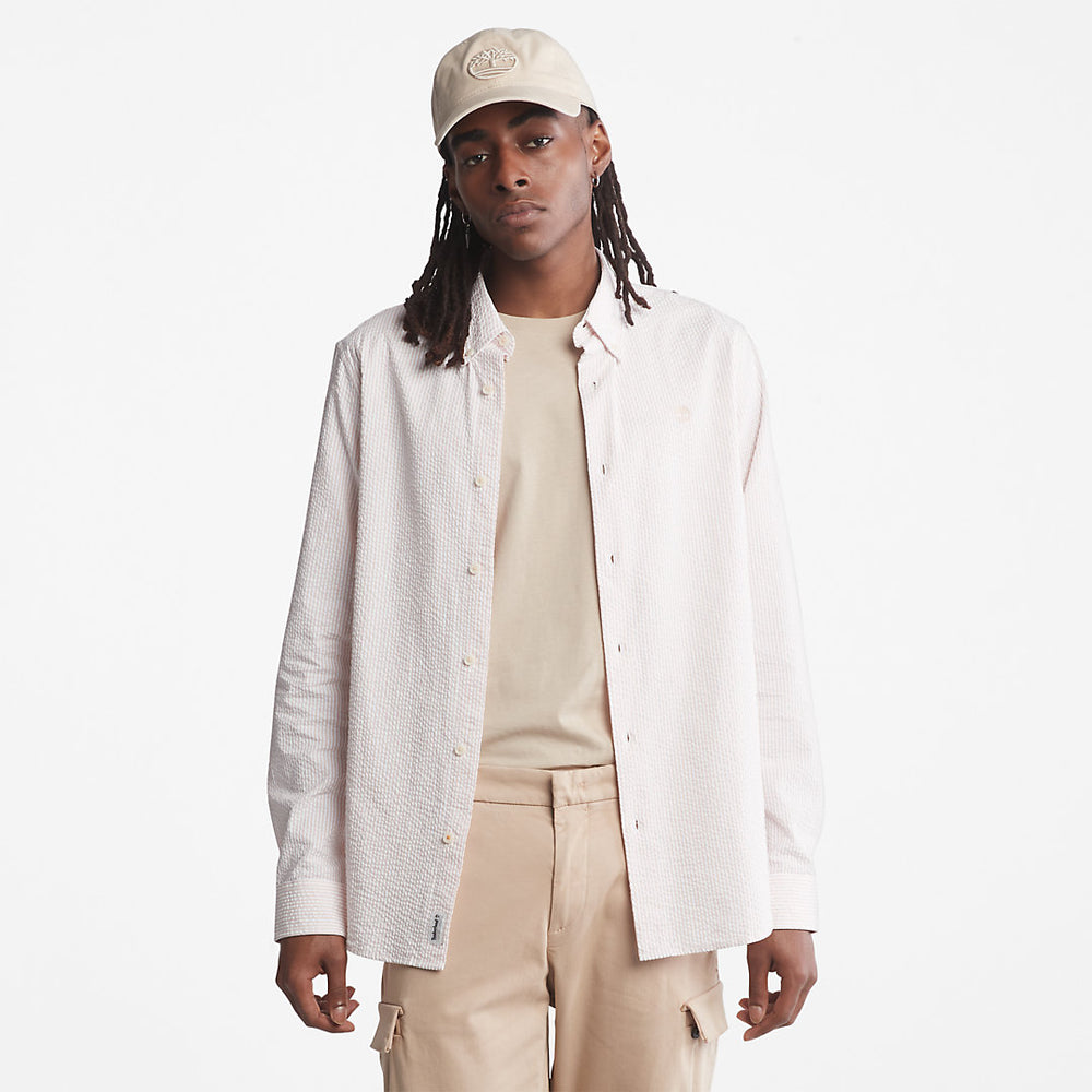Striped Seersucker Shirt for Men in Light Pink Timberland Outlet