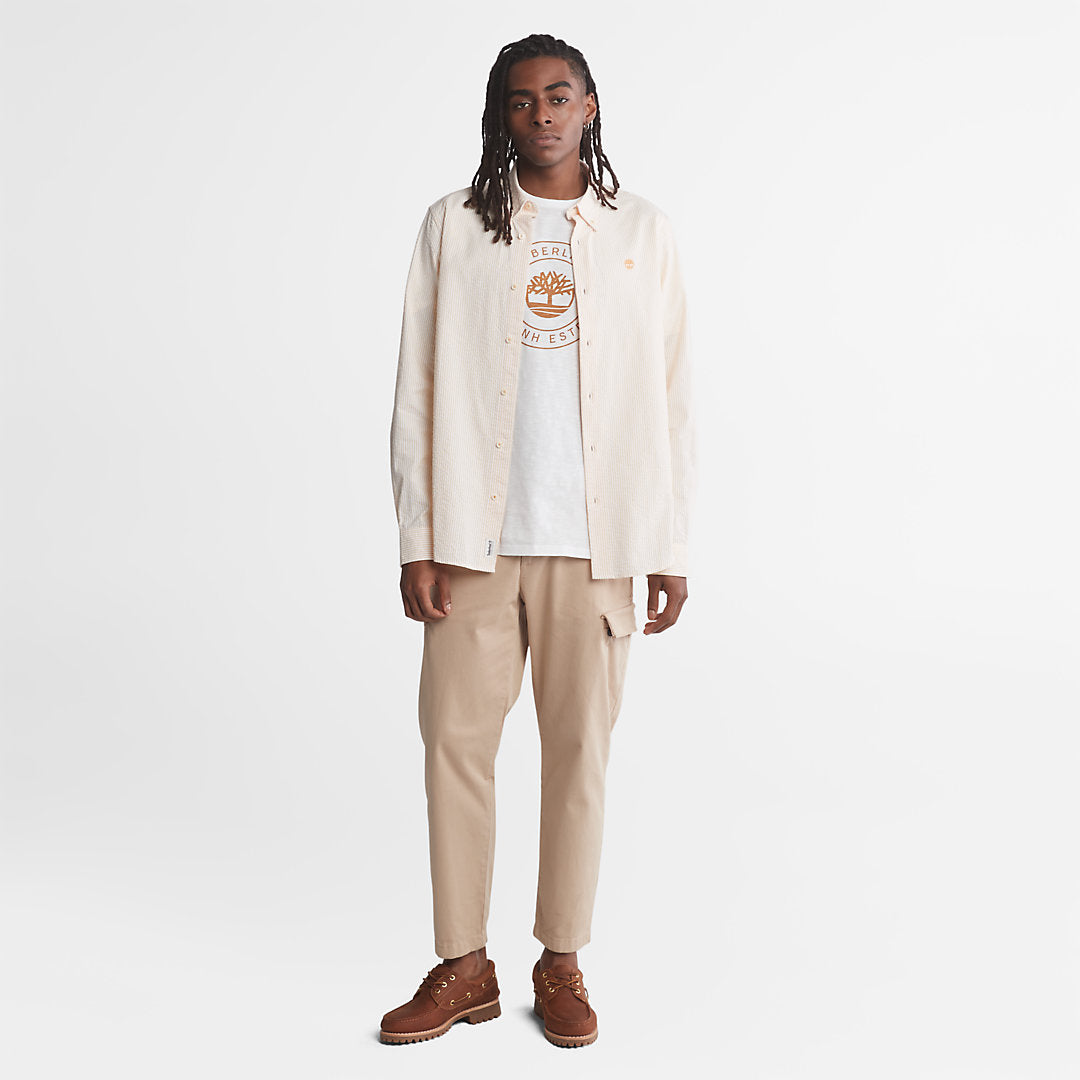 Striped Seersucker Shirt for Men in Orange Timberland Sale