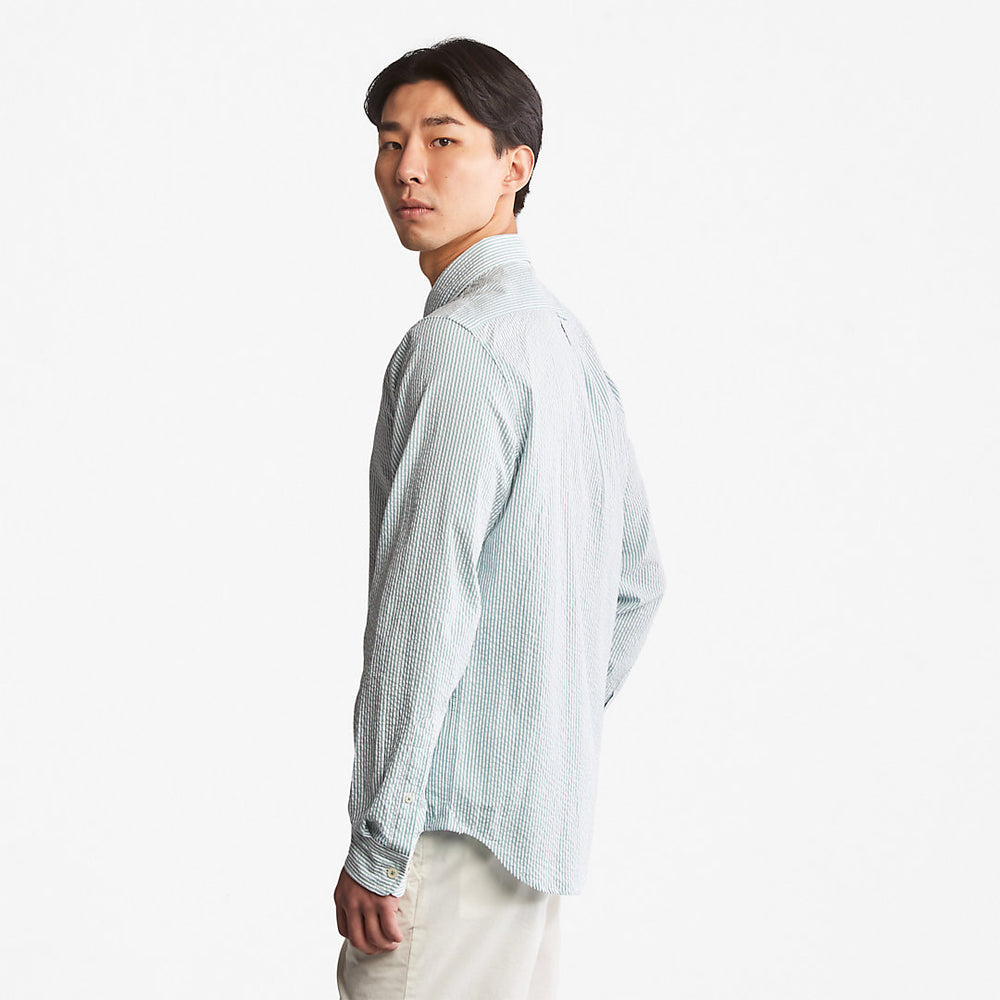Striped Seersucker Shirt for Men in Green Timberland Discount