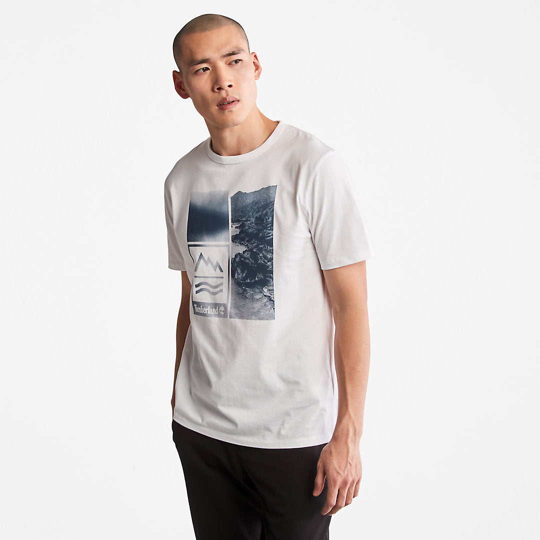 Mountains-to-Rivers Print T-Shirt for Men in White Timberland Sale