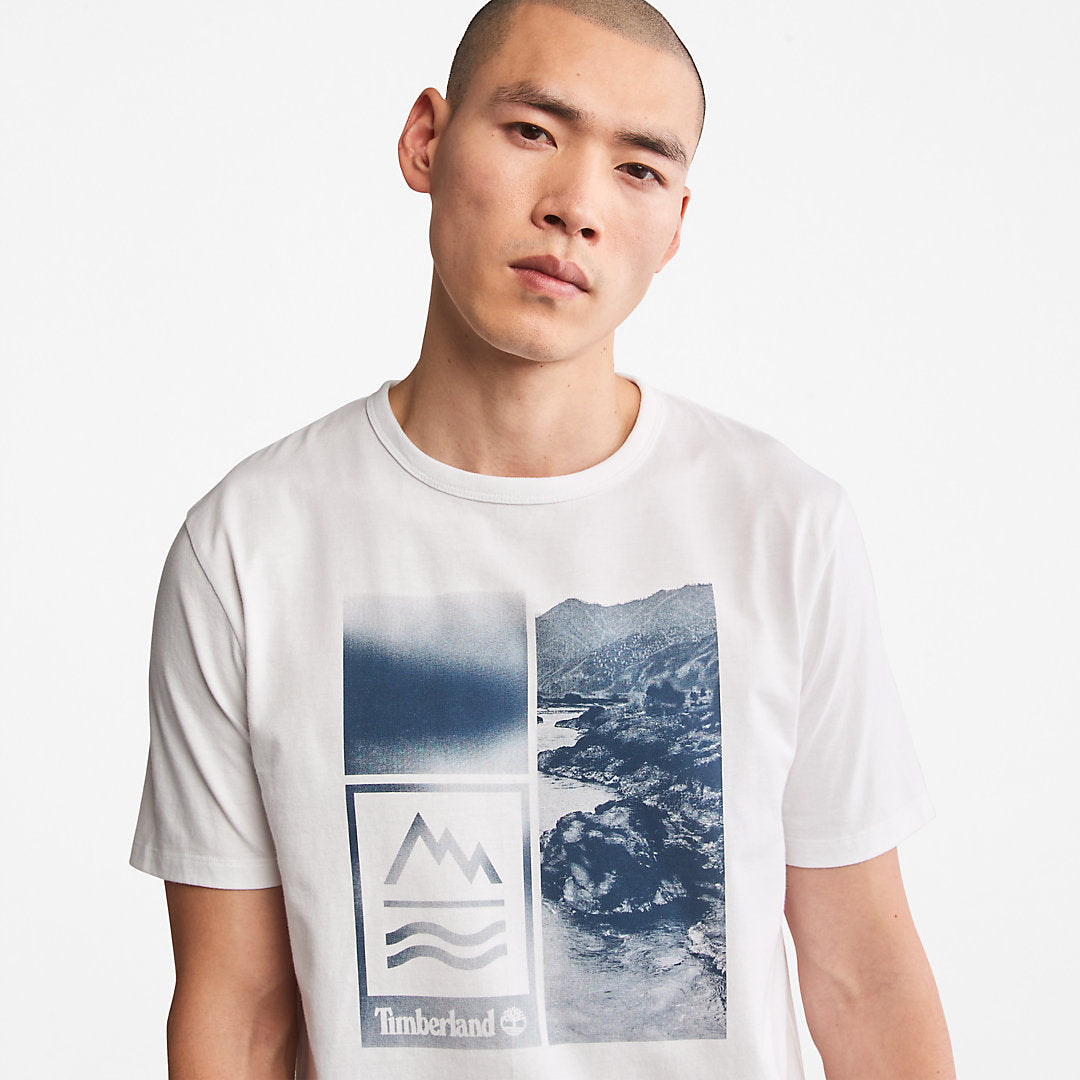 Mountains-to-Rivers Print T-Shirt for Men in White Timberland Sale