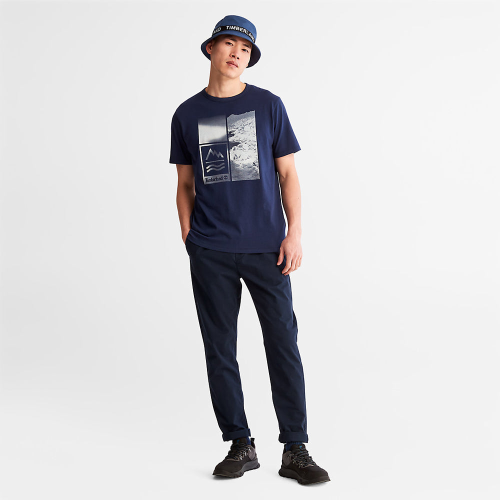 Mountains-to-Rivers Print T-Shirt for Men in Blue Timberland Discount