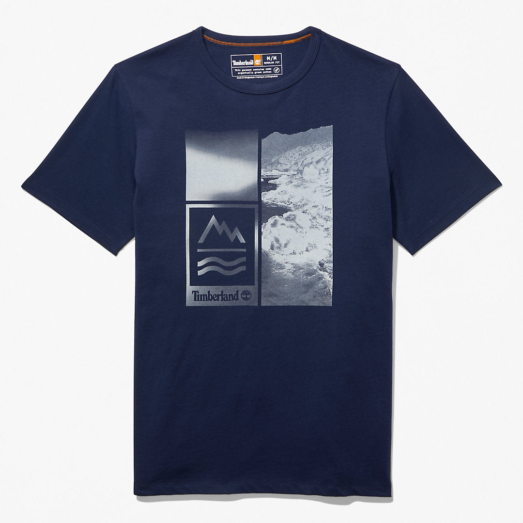 Mountains-to-Rivers Print T-Shirt for Men in Blue Timberland Discount