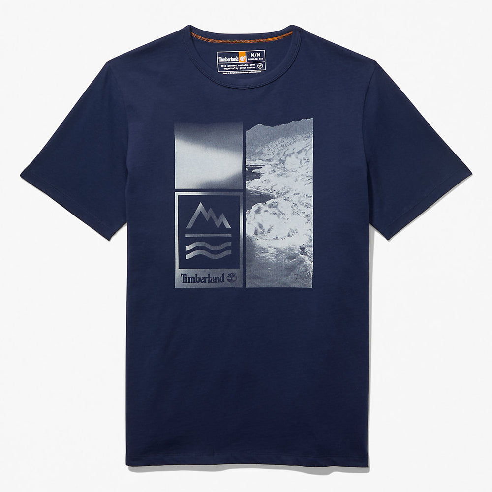 Mountains-to-Rivers Print T-Shirt for Men in Blue Timberland Discount