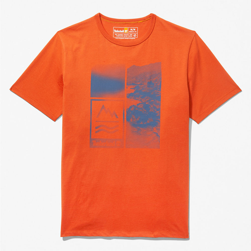 Mountains-to-Rivers Print T-Shirt for Men in Orange Timberland On Sale
