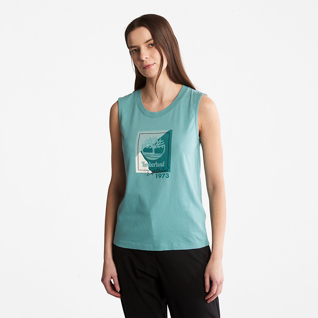 Logo Tank Top for Women in teal Timberland For Sale