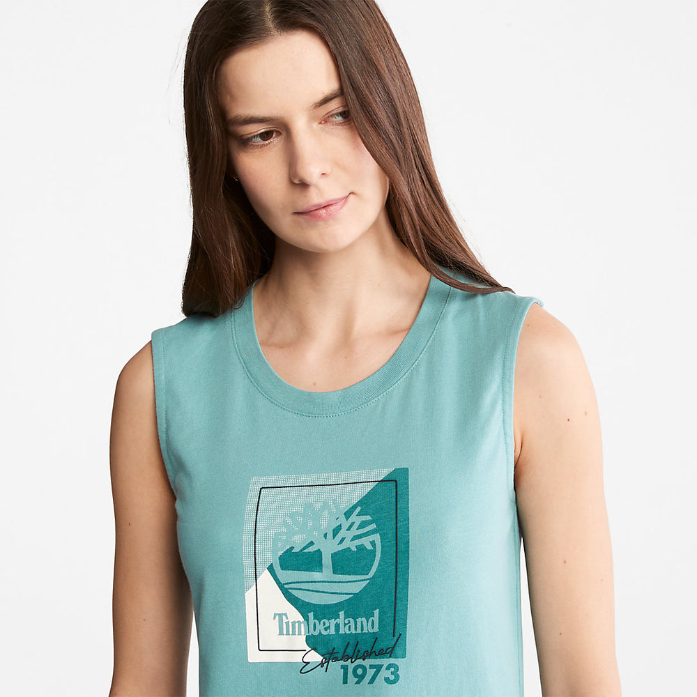 Logo Tank Top for Women in teal Timberland For Sale