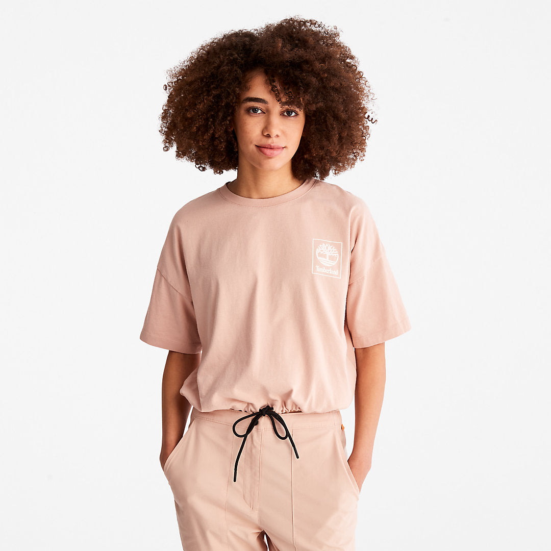 Cropped T-Shirt with Drawstring Hem for Women in Pink Timberland US