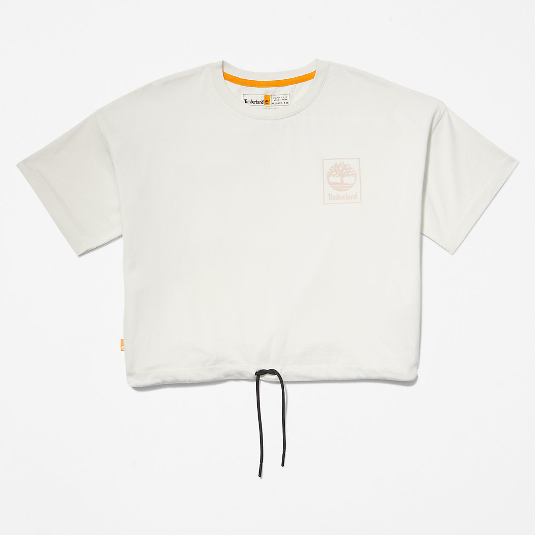 Cropped T-Shirt with Drawstring Hem for Women in White Timberland On Sale