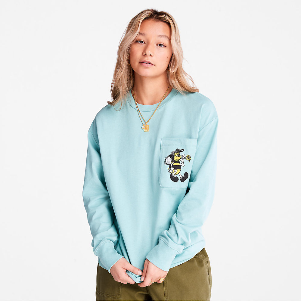 Bee Line x Timberland® Back-graphic Long-sleeved T-Shirt in Blue Timberland Online